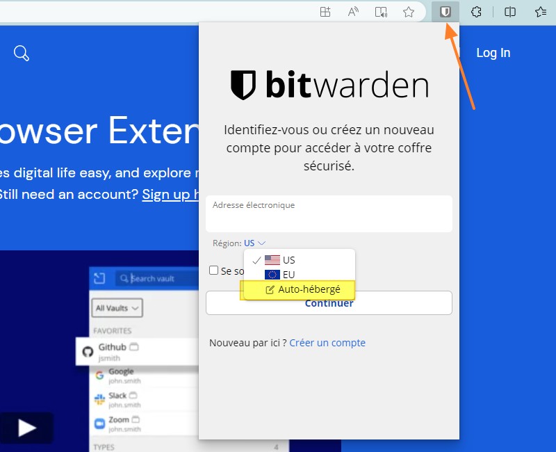 Extension Bitwarden avec Vaultwarden et Edge - 1