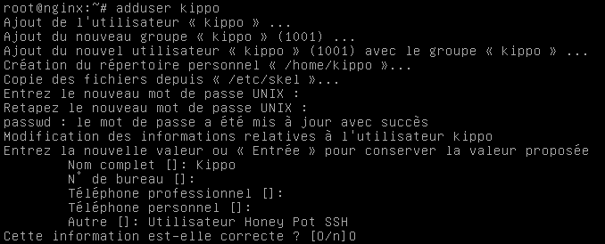 Création de l'utilisateur Kippo créer utilisateur linux