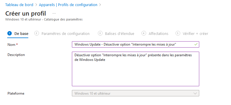 Intune - Windows Update - Désactiver option interrompre mise à jour
