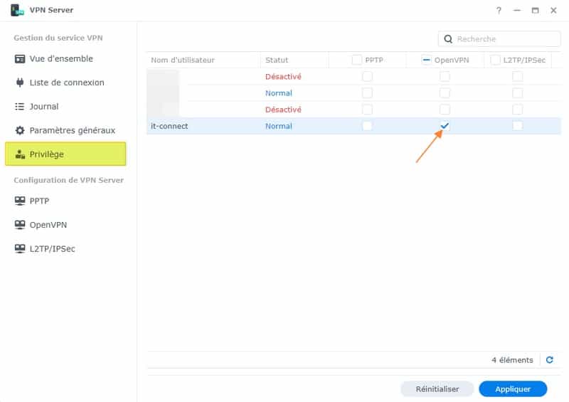 Gérer l'accès au VPN Synology