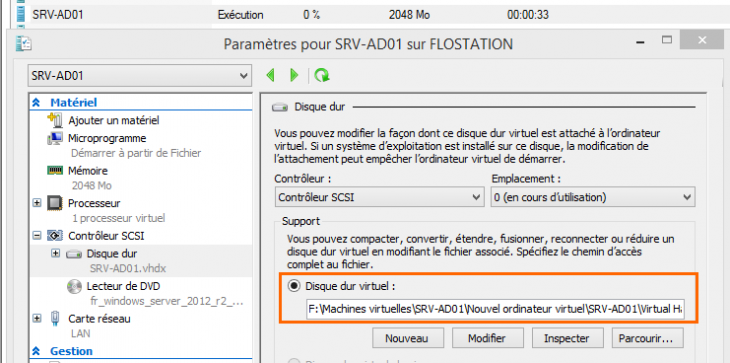 Emplacement actuel de la VM sous Hyper-V