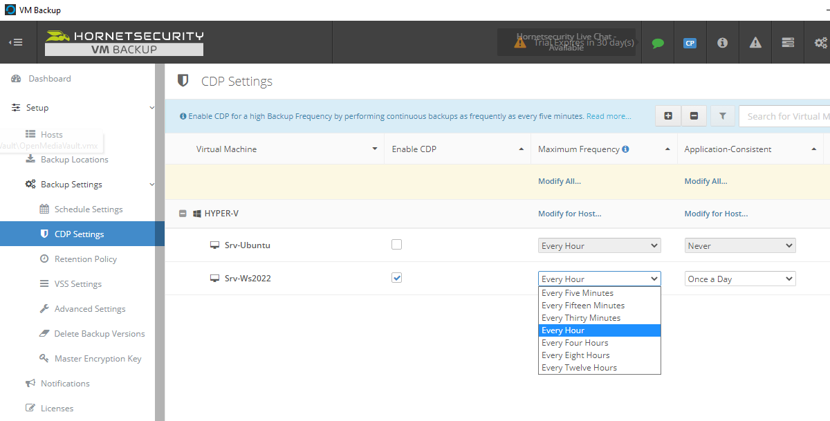 Hornetsecurity VM Backup - CDP