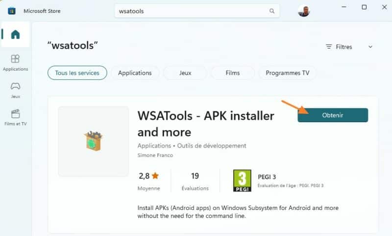 Installation WSATools Microsoft Store