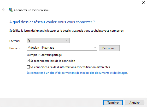 Exemple - Connecter un lecteur réseau sous Windows