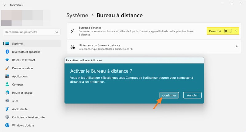 Activer le Bureau à distance sur Windows 11