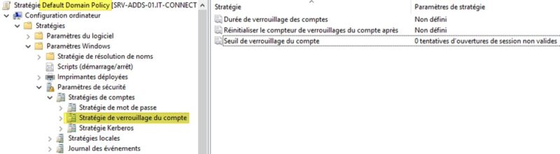 Stratégie de verrouillage des comptes par défaut de l'Active Directory