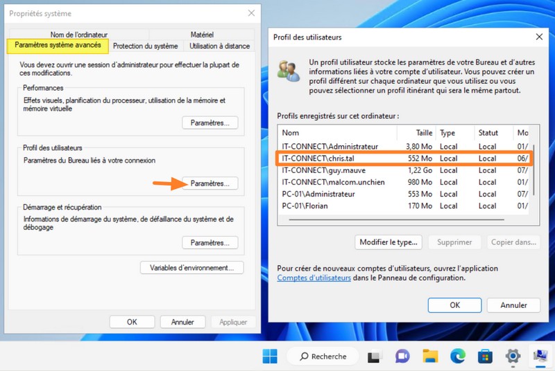 Lister des profils utilisateurs Windows 11
