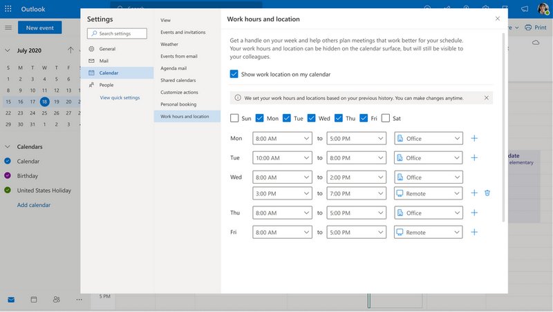 Microsoft Outlook et Teams - Indiquer bureau ou télétravail