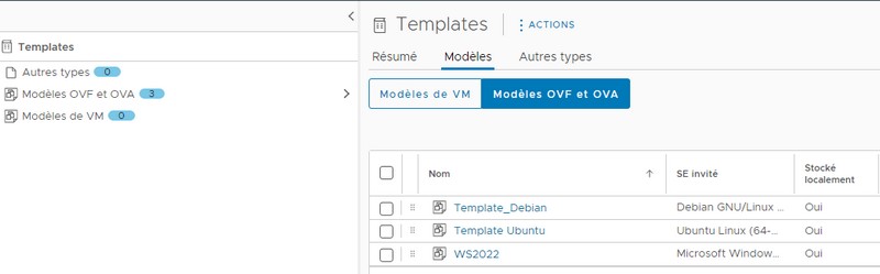 Packer - vSphere Client - Liste des templates