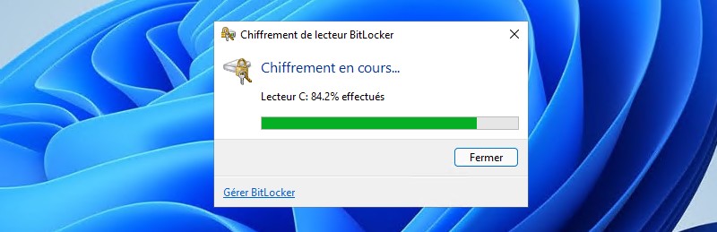 Chiffrement BitLocker en cours sous Windows 11