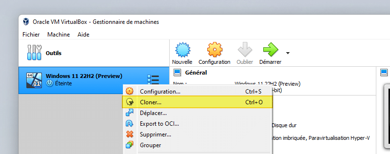 Cloner une VM avec VirtualBox