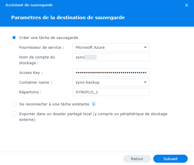 Synology - Hyper Backup - Connexion à Azure