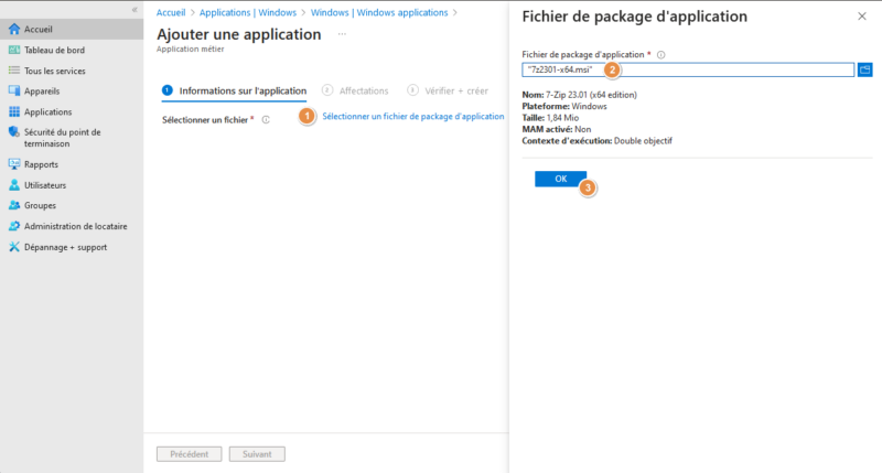 Intune - Application MSI - Exemple 7-Zip - Sélection paquet MSI