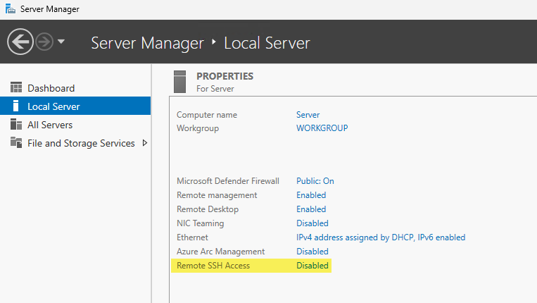 Windows Server 2025 - Remote SSH Access