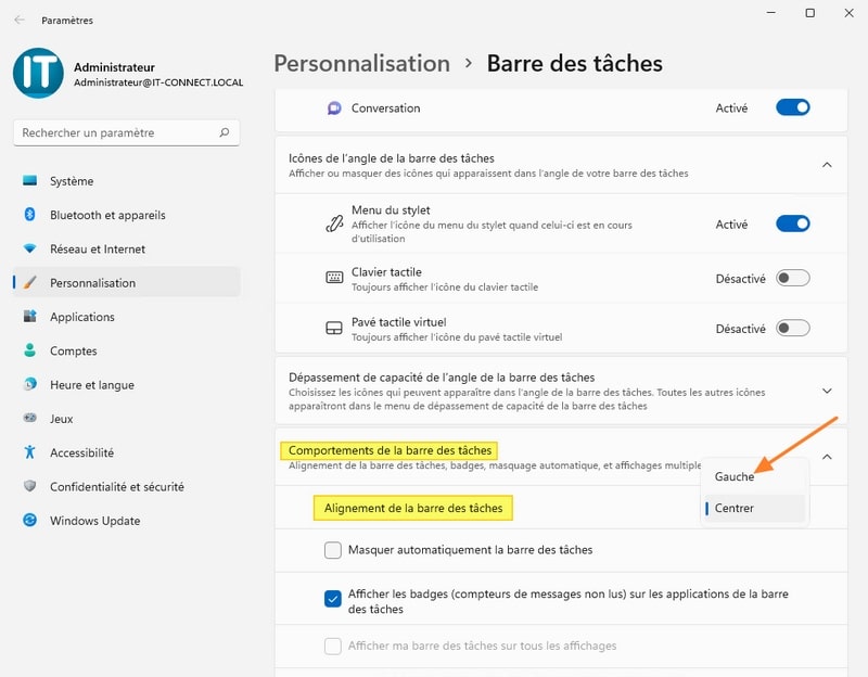 Mettre le menu Démarrer à gauche sur Windows 11