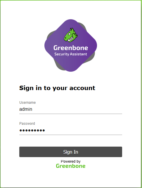 Page d'accueil de Greenbone
