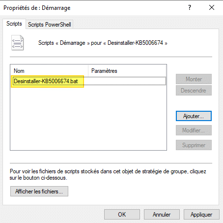 Script suppression mise à jour Windows