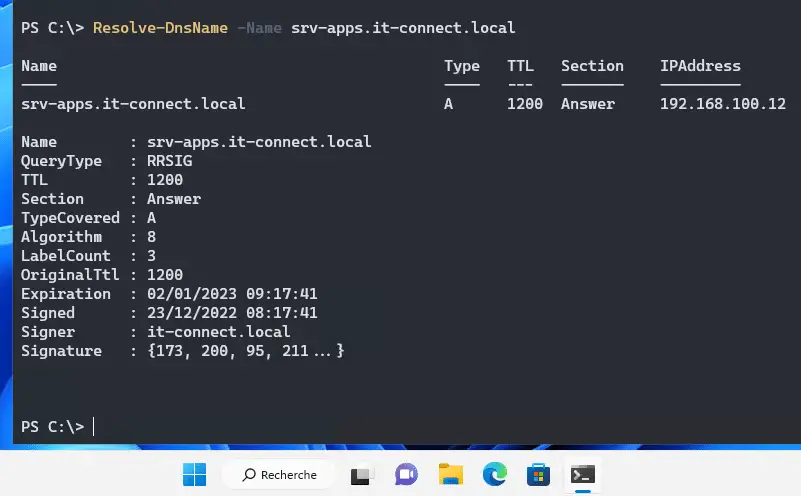 DNSSEC sur un poste Windows 11