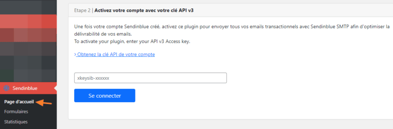 WordPress SendInBlue - Ajouter la clé API