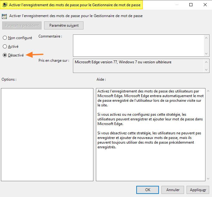 GPO Microsoft Edge - Désactiver password manager