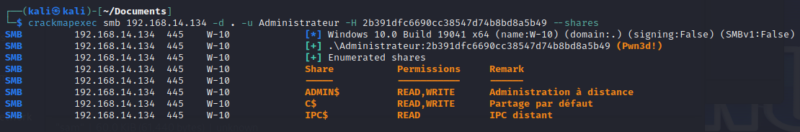 CrackMapExec - Pass the hash liste des partages