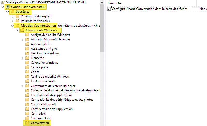 Paramètres Conversation Windows 11 GPO