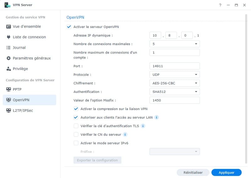 Configuration OpenVPN Synology