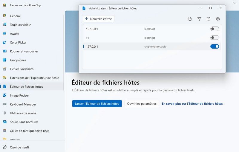 PowerToys - Editeur fichier hosts Windows