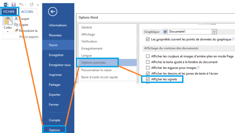 Rendre les signets visibles dans Word