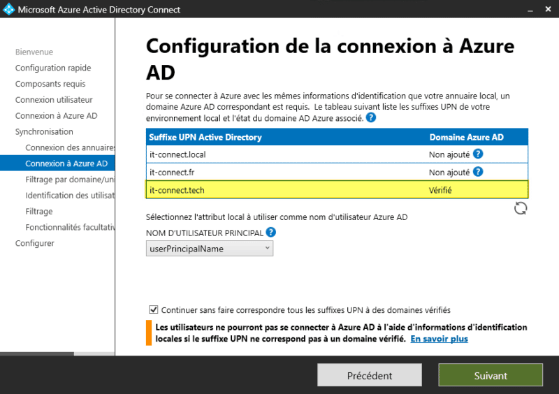 Azure AD Connect - Validation du domaine