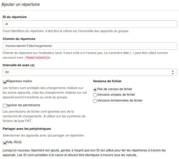 Syncthing - Ajouter un répertoire