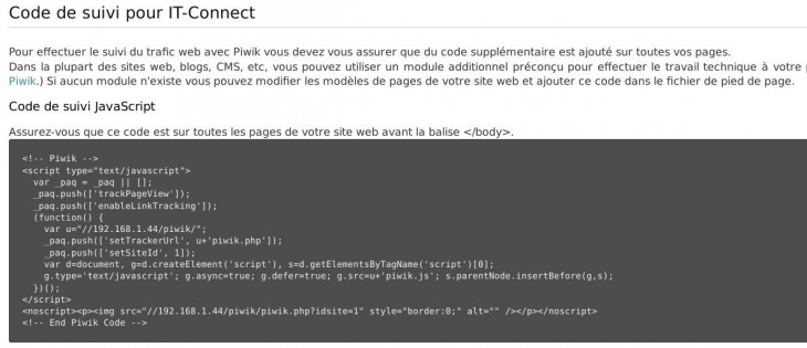 Code Javascript fournis par Piwik installation-piwik-11