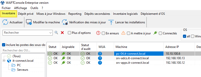 WAPT - Liste des agents déployés