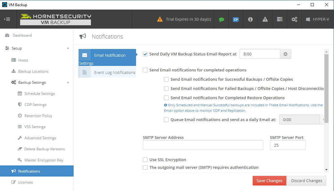 Hornetsecurity VM Backup - Notifications par e-mails