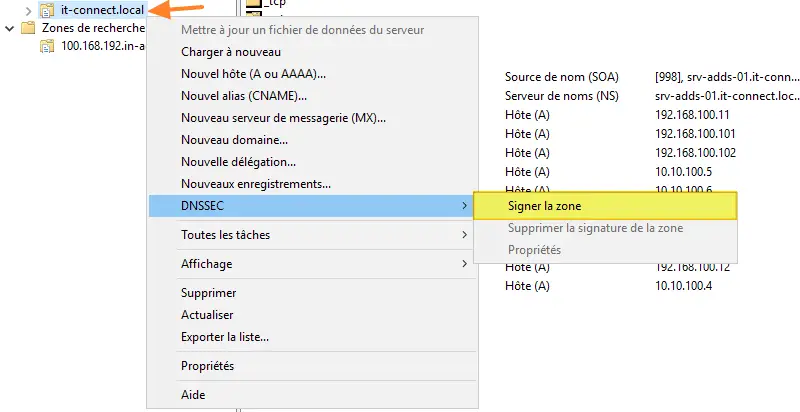 Windows Server 2022 - AD DNSSEC - Signer une zone - Etape 1