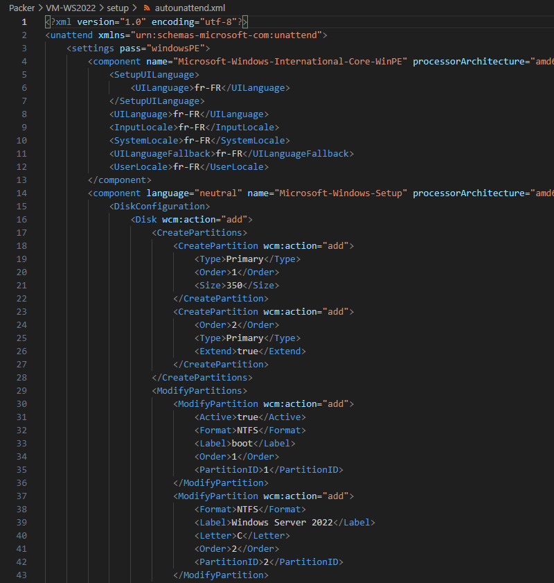 Exemple autounattend.xml pour Packer