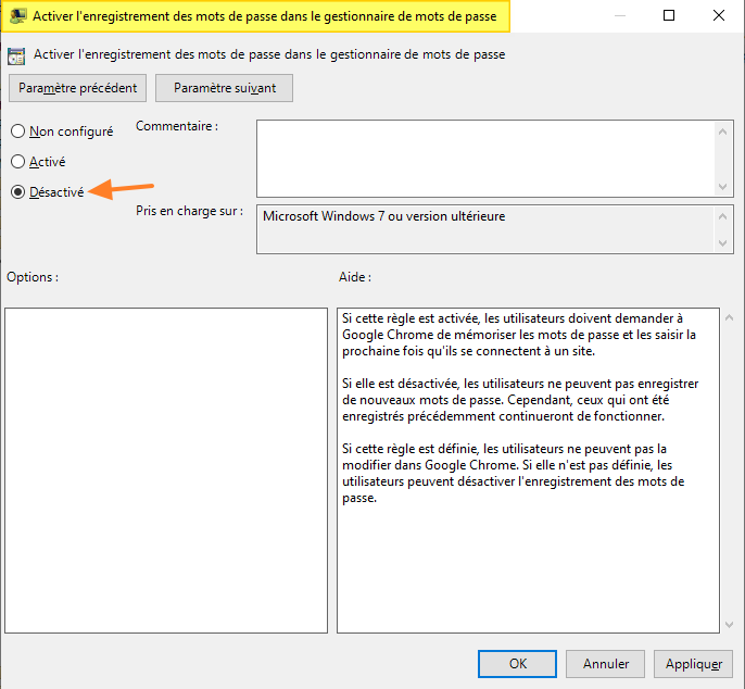 GPO Google Chrome - Désactiver enregistrement mots de passe