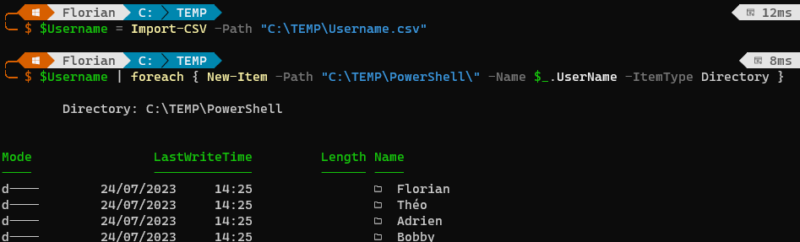 PowerShell - Créer dossier à partir CSV