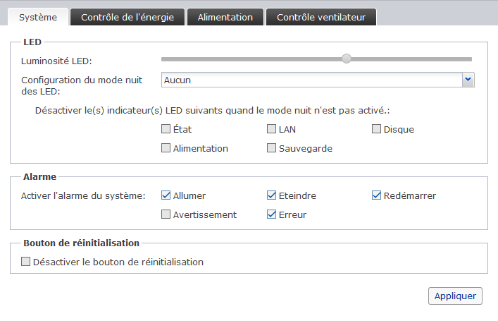 Asustor AS5002T - Contrôle des LEDs