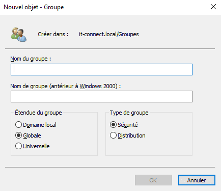 Active Directory - Etendue du groupe - AGDLP
