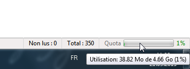 En passant la souris dessus, vous pourrez voir l'utilisation actuelle et la limite.