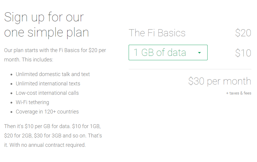 Google Fi tarifs