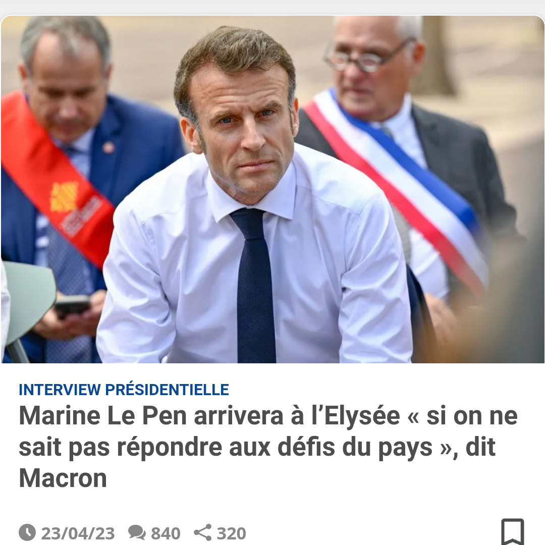 Macron:«Marine Lepen arrivera à l'Elysée si on ne sait pas répondre aux défis du pays